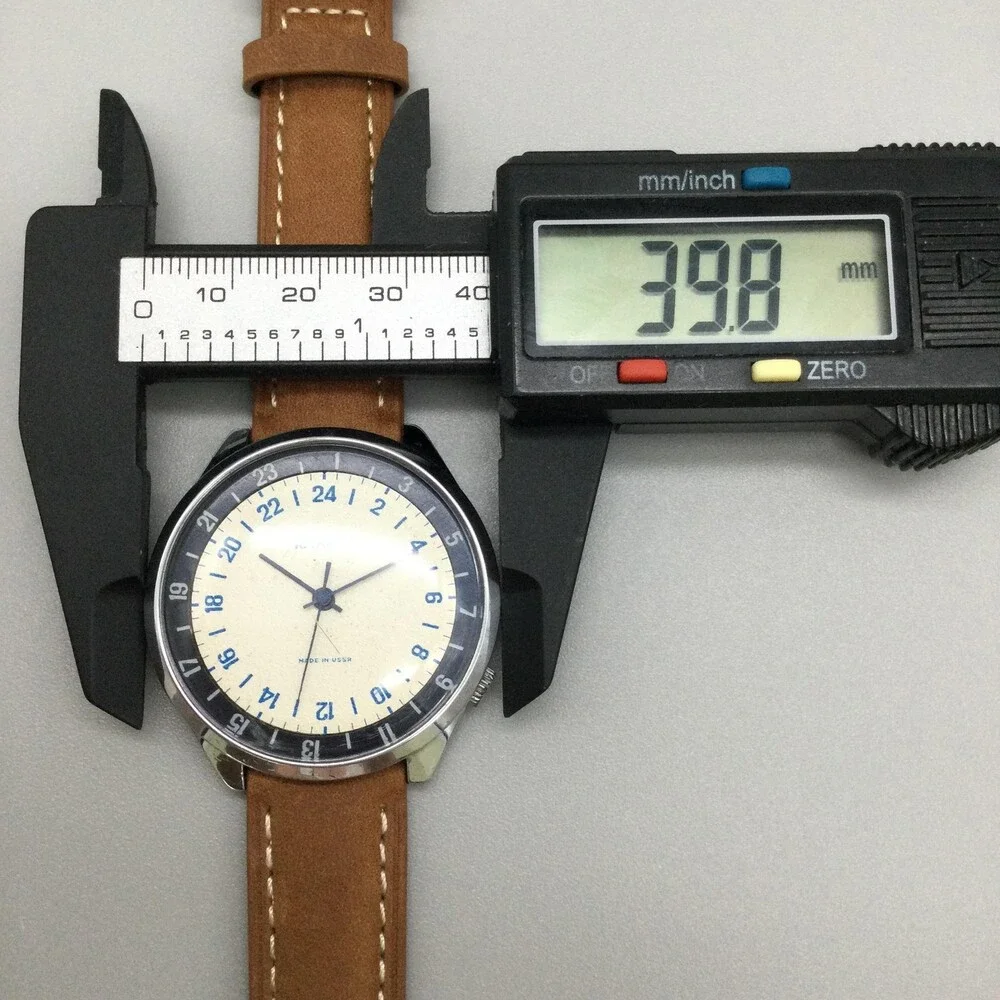 Vintage Raketa Mens Watch 40mm Silver Tone Cream 24 Hour Dial Manual USSR